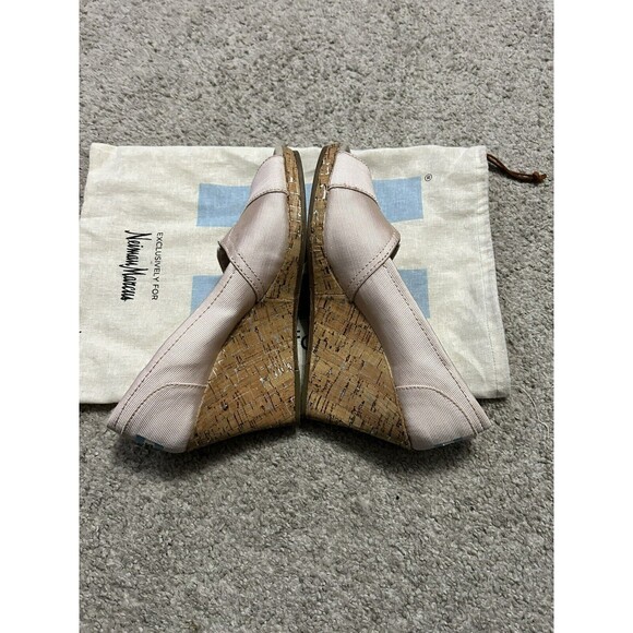 Toms Blush Pink Peep Toe Espadrille Wedge Heels Shoes 7.5 Neiman Marcus - Picture 5 of 8